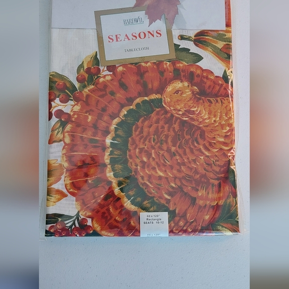 Bardwil Seasons Turkey Pumpkin Thanksgiving Table Cloth Rectangle 60"x 120" Vtg - Picture 10 of 10
